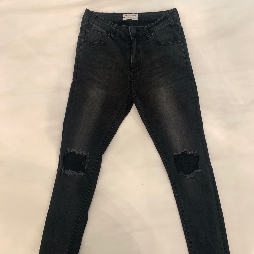 One Teaspoon Washed Out Black Ripped Jeans